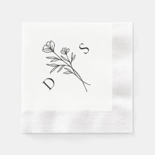 Simple Black & White Floral Monogram Wedding Napkin