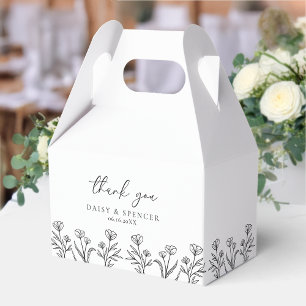 Simple Black & White Floral Outline Wedding Gable Favour Box