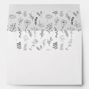 Simple black white floral wedding card Envelope