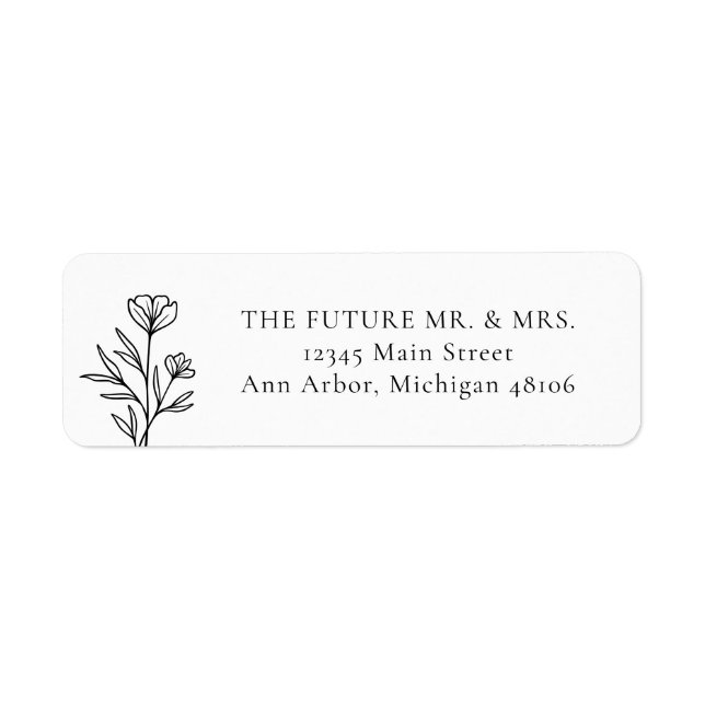 Simple Black & White Floral Wedding Return Address (Front)