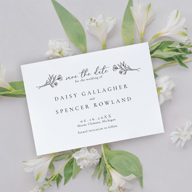 Simple Black & White Floral Wedding Save The Date (Creator Uploaded)
