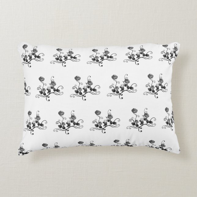 Simple Black & White Flower Accent Pillow Stylish (Front)