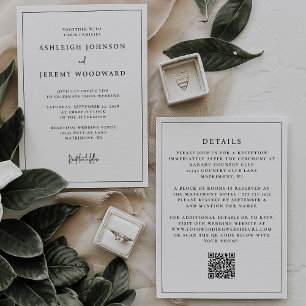 Simple Black White Frame QR Code Wedding Invite