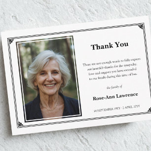Simple Black & White Funeral Photo Thank You Card