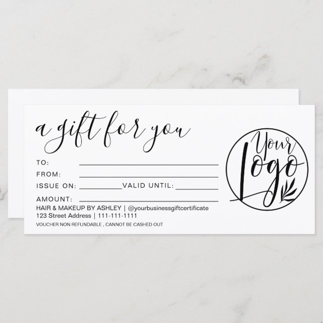 Simple black white gift certificate logo (Front/Back)