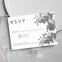 Simple black white glitter floral lace RSVP