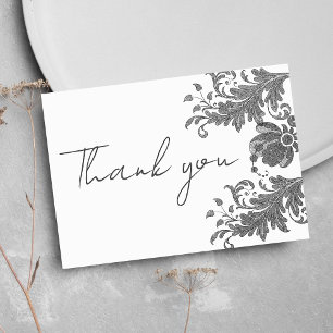 Simple black white glitter floral lace Thank You Invitation