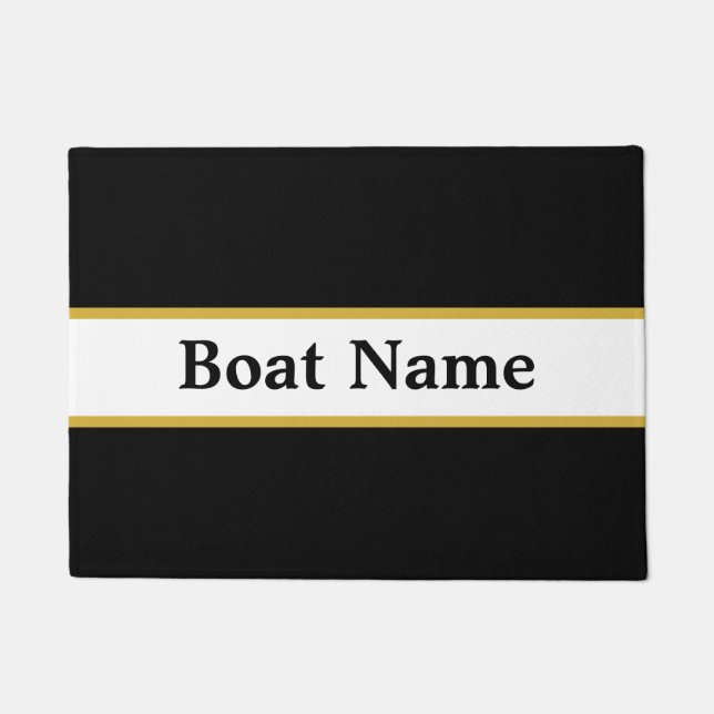 Simple Black White & Gold Boat Name Text Template Doormat (Front)