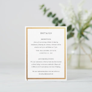 Simple Black & White Gold Elegant Wedding Details Enclosure Card