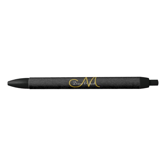 Simple Black White Gold Elegant Wedding Monogram Ink Pen (Front)