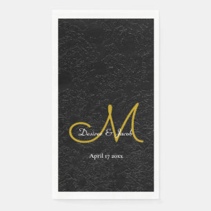 Simple Black White Gold Elegant Wedding Monogram Napkin