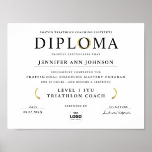Simple Black White Grad Diploma With Gold Laurel Poster
