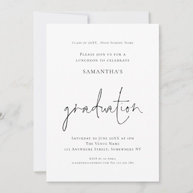 Simple Black White Grad Luncheon Graduation  Invitation (Front)