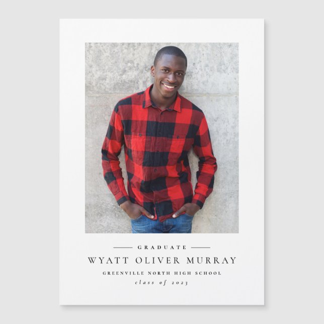 Simple black white graduation announcement magnet (Front)