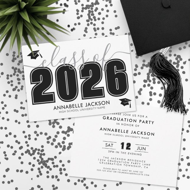 Simple Black White Graduation Party Invitation (Simple Script Black White Graduation Party Invitation)