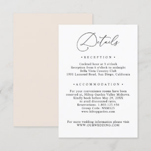 Simple Black & White Guest Info Wedding Details Enclosure Card