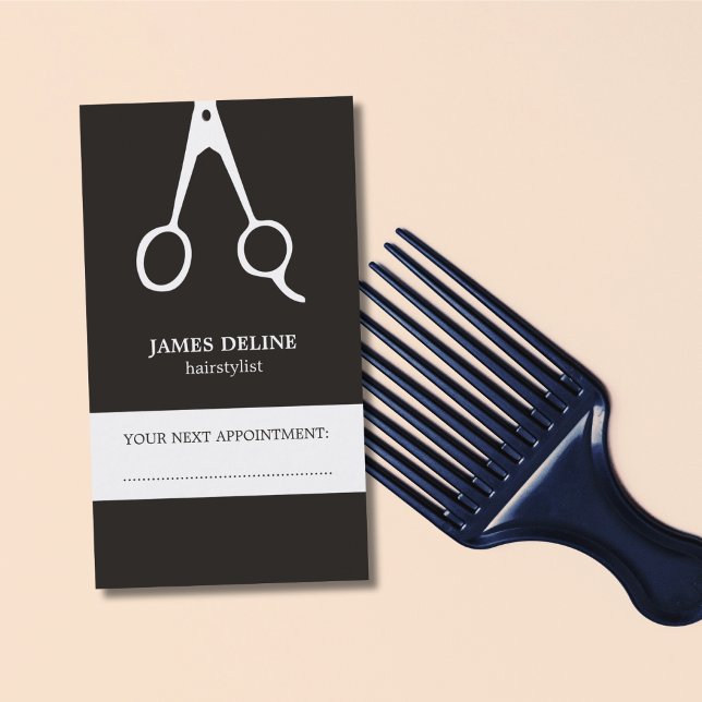 Simple Black White Hair Stylist Appointment Card (Creator Uploaded)