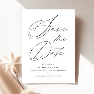 Simple Black & White Hand Lettered Script Wedding Save The Date