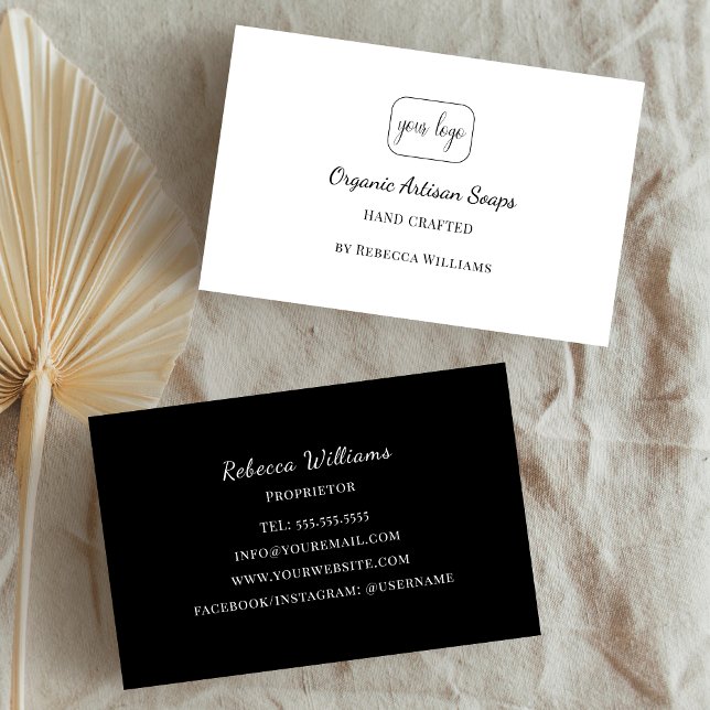 Simple Black & White Hand Made Soap Add Your Logo Business Card (Creator Uploaded)