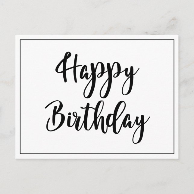 Simple Black White Happy Birthday  Postcard (Front)