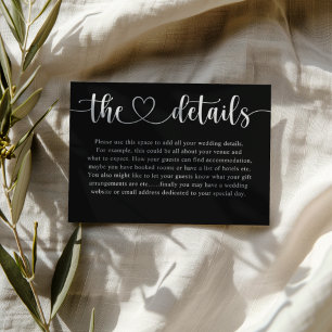 Simple Black & White Heart Wedding Details  Enclosure Card