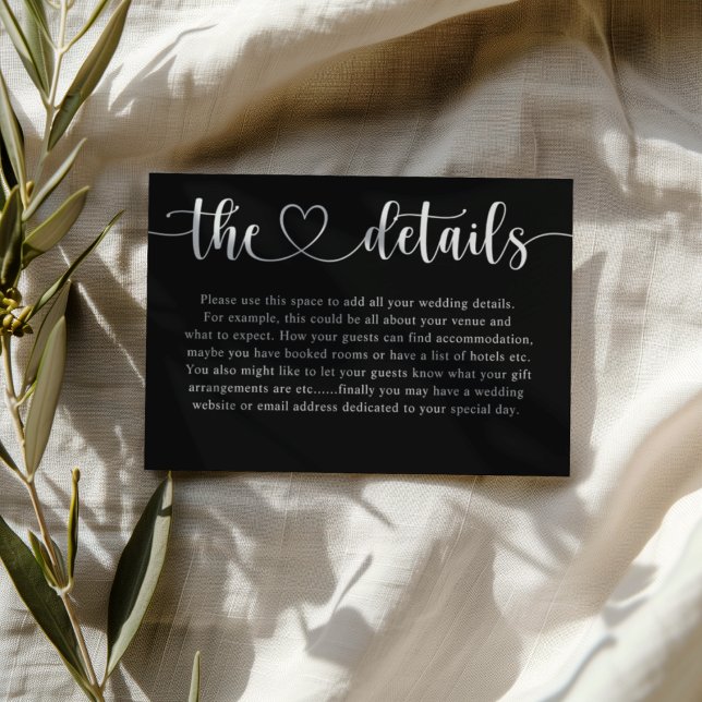 Simple Black & White Heart Wedding Details  Enclosure Card (Creator Uploaded)