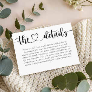 Simple Black & White Heart Wedding Details  Enclosure Card