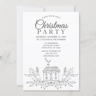 Simple Black White House Christmas Party Invitation