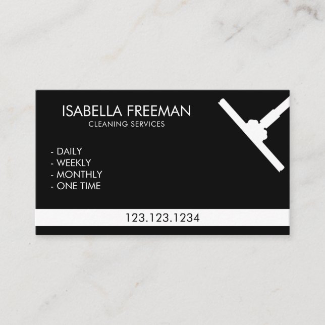 Simple Black & White Housekeeper Cleaning Service Business Card (Front)