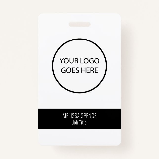 Simple Black White ID Employee Logo Security ID Badge (Front)