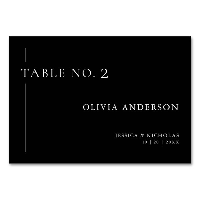 Simple Black & White Individual Guest Name Wedding Table Number (Front)