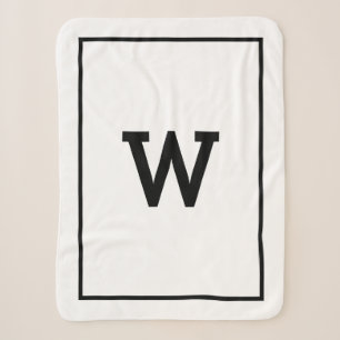 Simple Black White Initial Monogram Sherpa Blanket
