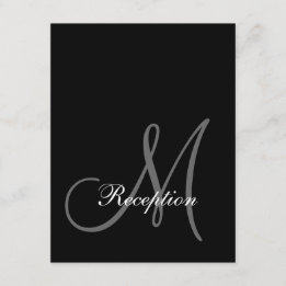 Simple Black, White Initial Wedding Reception Card
