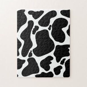 Simple Black & white Large cow spots Animal print Jigsaw Puzzle