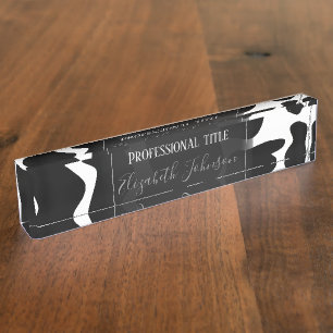Simple Black & white Large cow spots Animal print Nameplate