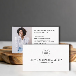Simple Black White Law Legal Lawyer Photo Business Card