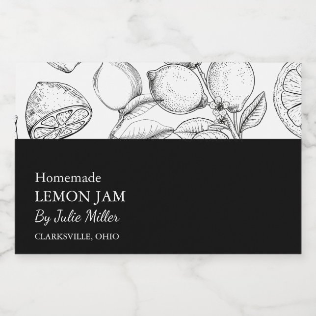 Simple Black & White Lemon Jam Label (Single Label)