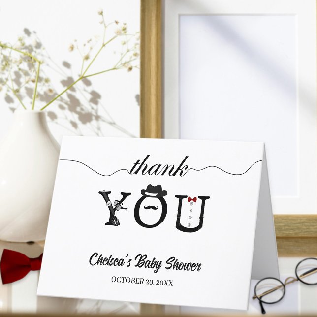 Simple Black & White Little Gentleman Baby Shower Thank You Card (Creator Uploaded)