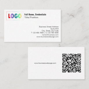 Simple Black, White Logo and QR Code Business Card