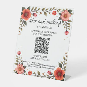 Simple black & white makeup digital QR price Pedestal Sign