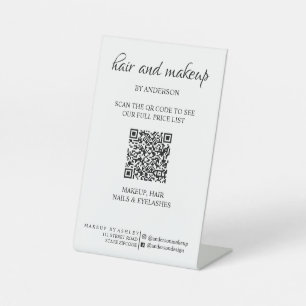 Simple black & white makeup digital QR price  Pedestal Sign