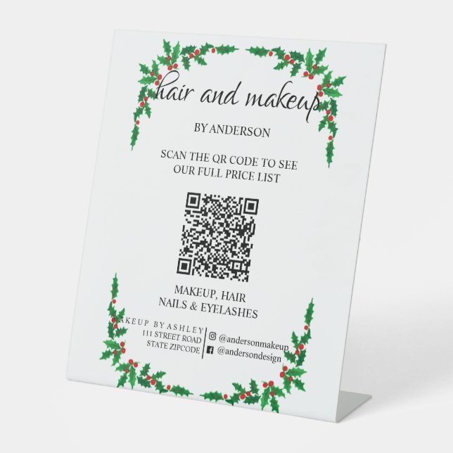 Simple black & white makeup digital QR price  Pedestal Sign (Front)