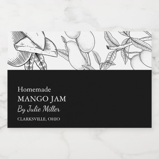 Simple Black & White Mango Jam Label (Single Label)
