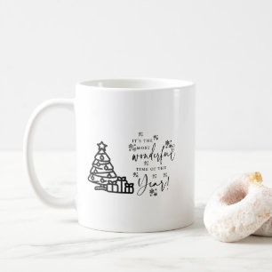 Simple Black White Merry Christmas Trees Quote Coffee Mug