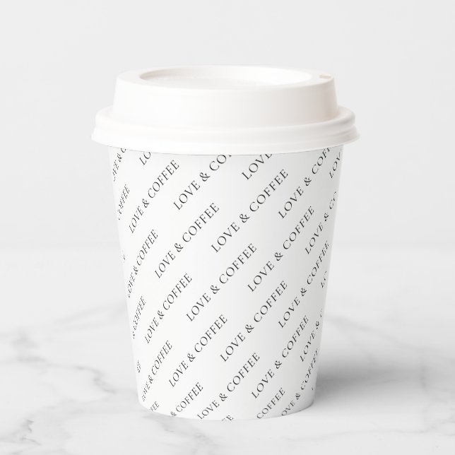 Simple Black & White Minimal Custom Text Pattern Paper Cups (Front)