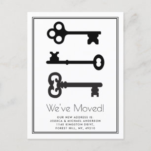 Simple Black White Minimal Key Moving Announcement Postcard