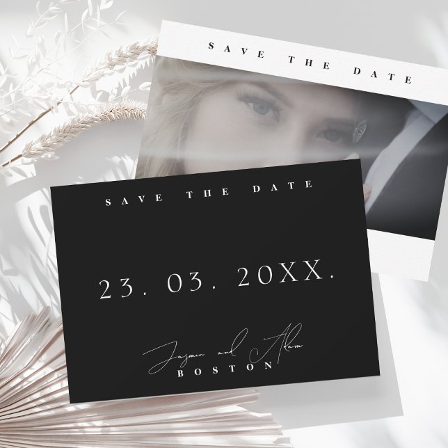 Simple Black White Minimal Photo Wedding Save The Date (Creator Uploaded)