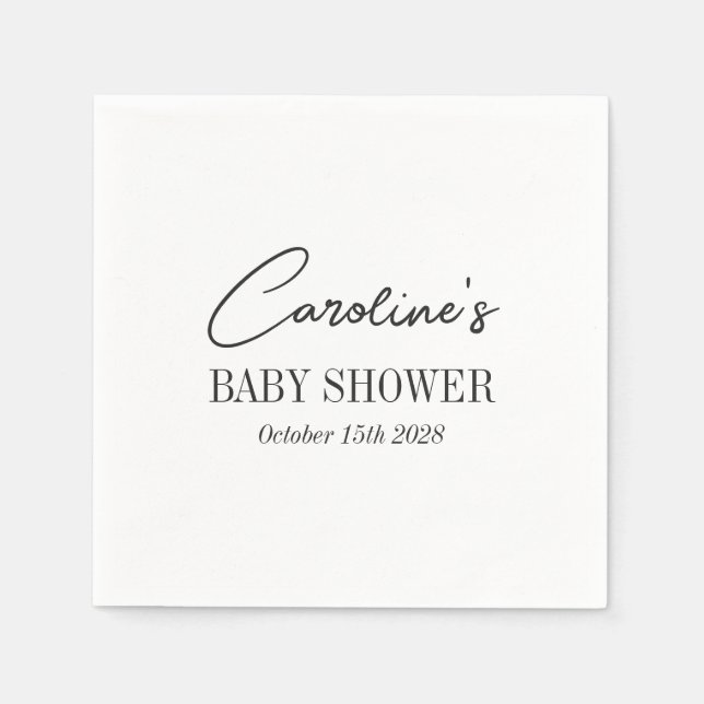 Simple Black White Minimalist Custom Baby Shower Napkin (Front)