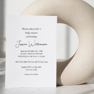 Simple Black White Minimalist Design Baby Shower Invitation
