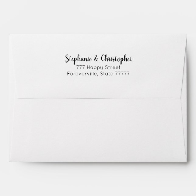 Simple Black & White Minimalist Return-Addressed Envelope (Back (Top Flap))
